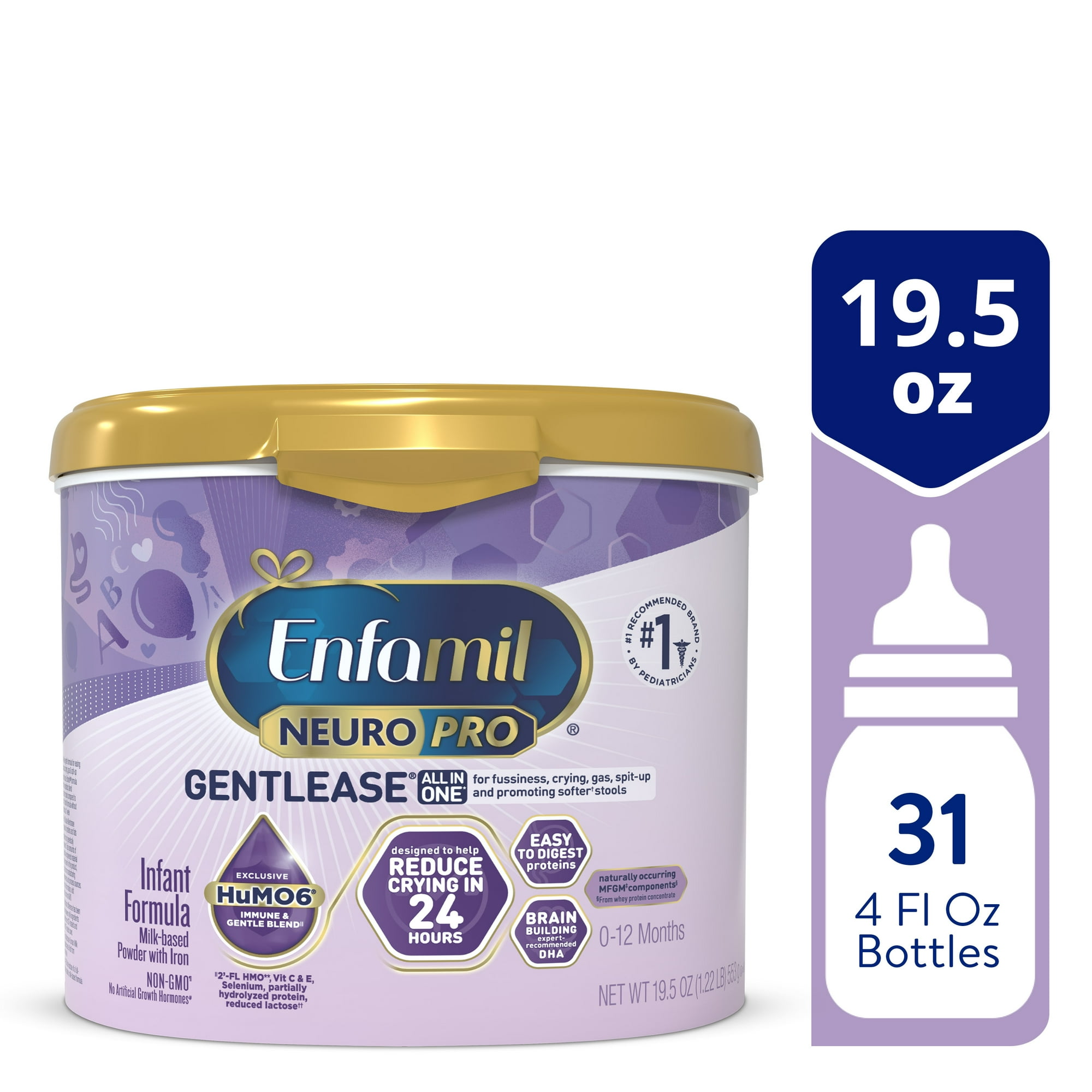 Enfamil NeuroPro Gentlease Baby Formula for Easing Fussiness, Gas, Spit-up in 24 Hrs, 19.5 oz Tub