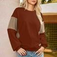 thumbnail image 6 of Women's Lightweight Crewneck Sweatshirts Patchwork Loose Baggy Pullovers Long Sleeve Casual Workout Fall Tops (L, Brown), 6 of 6