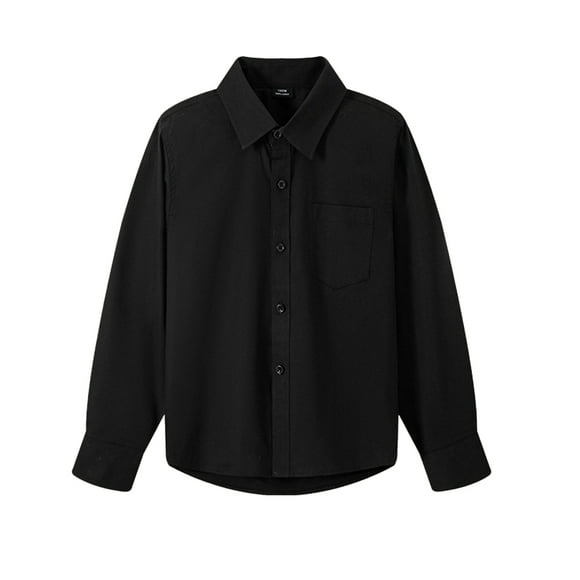 KYAIGUO Kids Toddler Boys Long Sleeve Dress Shirts for Teens,3-16Y Boys Button down Uniform Shirt Slim Fit Dress Shirt with Chest Pocket Black/White