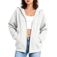 thumbnail image 4 of Plus Size Women's Full Zip Fashion Hoodie, Oversized Long Sleeve Hooded Sweatshirt with Pockets, Casual Cute Zip Up Hoodies, Gray, XXL, 4 of 6