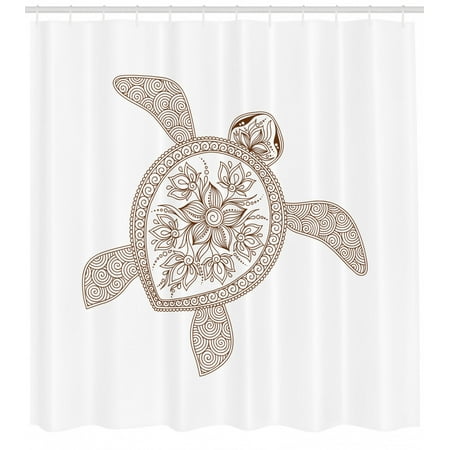 Turtle Shower Curtain Hand Drawn Floral Tortoise Vortex And