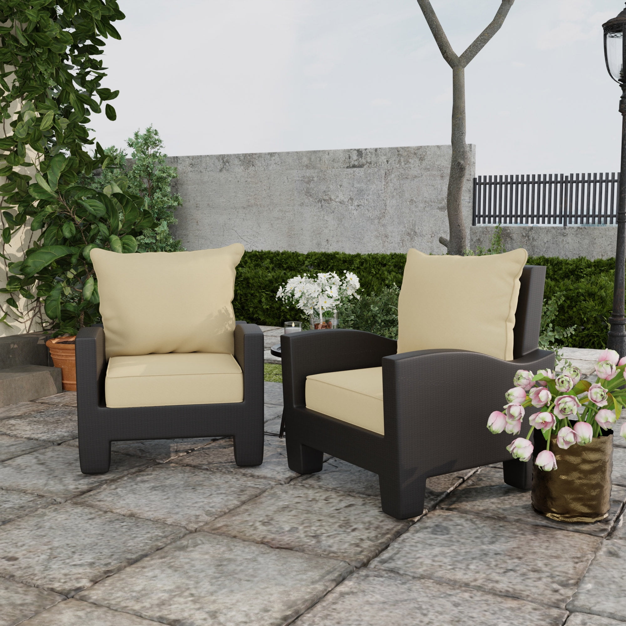 Jordan Manufacturing 46.5" x 24" McHusk Birch Beige Crosshatch Rectangular Outdoor Deep Seat Chair Cushion Set with Welt