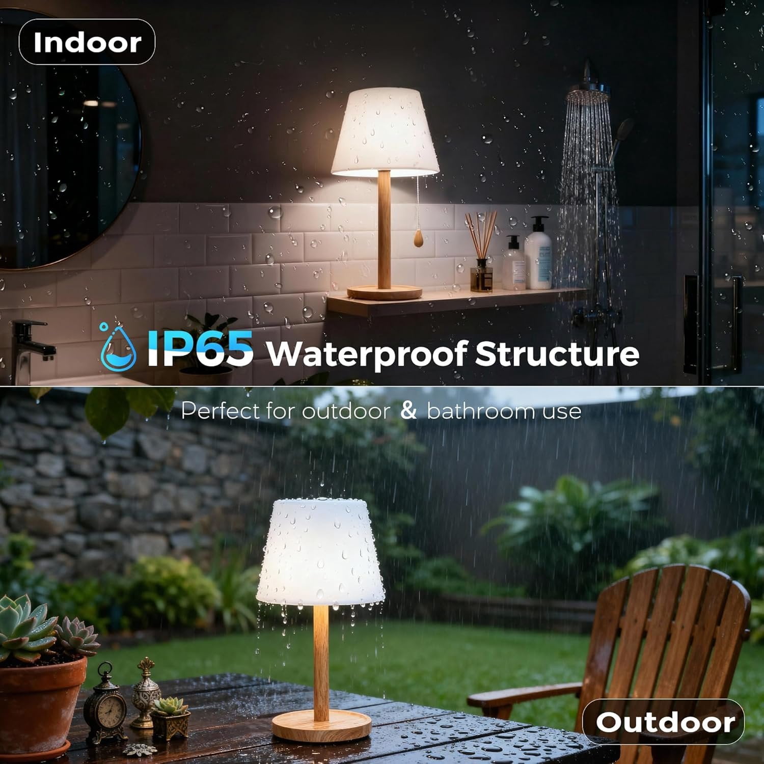 Wireless Shower Lamp, Waterproof Shower Light, Rechargeable Bedside Night Light for Bathroom Shower Bedroom