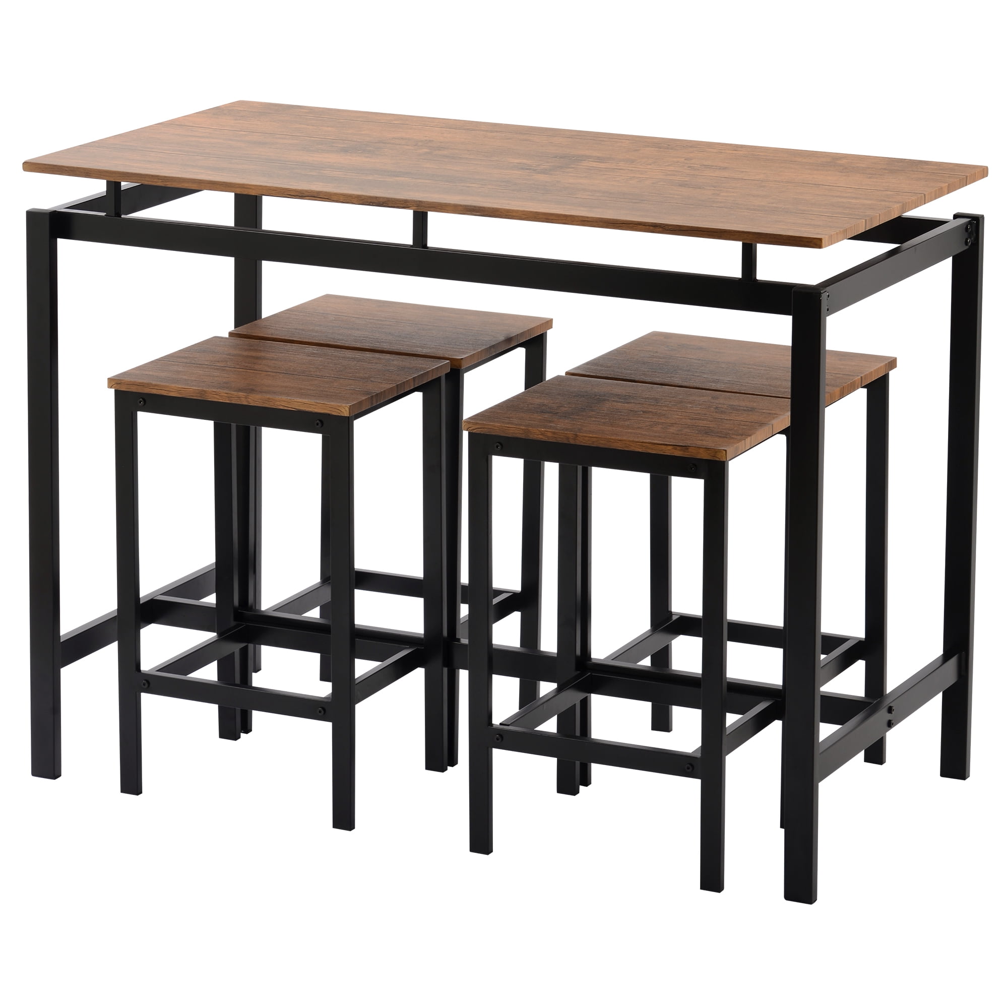 Counter Height Table Set of 5, Breakfast Bar Table and Stool Set, Minimalist Dining Table with Backless Stools, Wood Top Pub Table & Chair Set for Kitchen Apartment Bistro - Space Saving