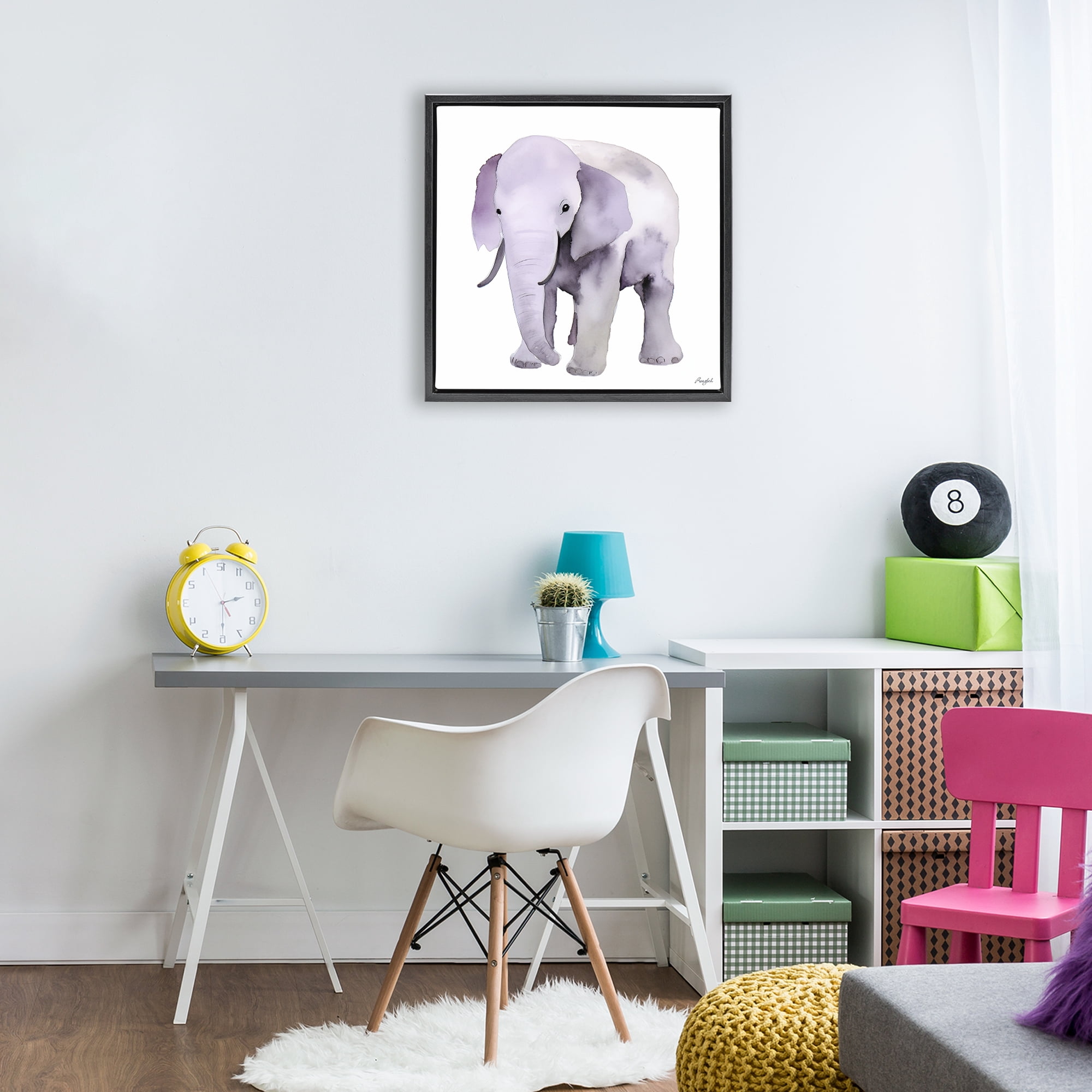 Stupell Industries Kid's Minimal Elephant Black Framed Floater Canvas Wall Art, design by Roozbeh