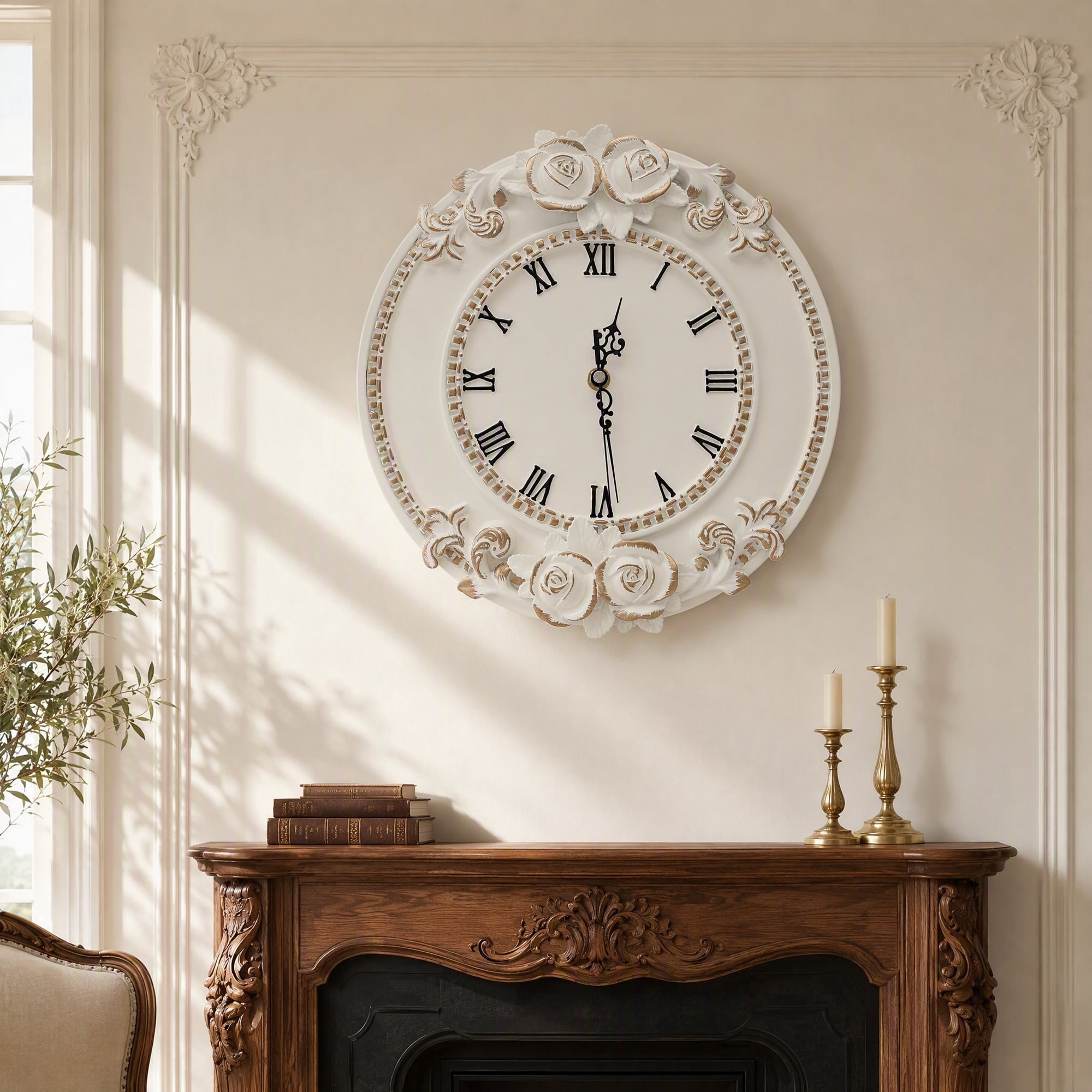 JWGIETK Vintage Small Round Wall Clock, White Battery Operated Silent Design for Farmhouse Kitchen and Bedroom Decor