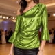 thumbnail image 2 of Tops de Manga Larga de las Mujeres con Brillo Metálico Y Textura de Costillas, Blusa Casual de Hombros para Fiesta Y Uso Cotidiano, Tops de Manga Corta de las Mujeres, 2 of 7