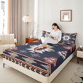 thumbnail image 4 of Homewish Western Boho Aztec Queen Sheet Sets for Men, Rustic Mandala Hippie Flat Sheet, Navy Brown Abstract Queen Fitted Sheet, Super Cozy Room Decor, 4 Pieces, 4 of 7