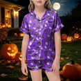 thumbnail image 2 of Kakishop Halloween PJs Girls Pajama Set Halloween Spooky Print Shirts and Shorts Short Sleeve Button Soft 2 Piece Outfits (12-13 Years), 2 of 5