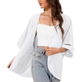 thumbnail image 4 of Uvplove women's Swimsuit Cover Up Shirt Lightweght Puff Sleeve Cardigan Chiffon Blouse Top,White,L, 4 of 8