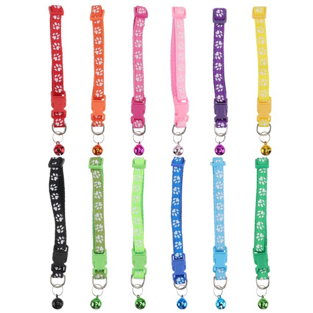 12 cascabeles para collar de mascota con estampado de huella, anilla para el cuello, suministros para cachorros (diferentes colores)