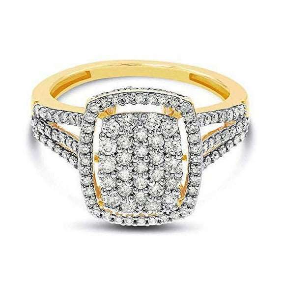1 Carat Natural Round Diamond Empress Ring in 10K Yellow Gold (Yellow-Gold)