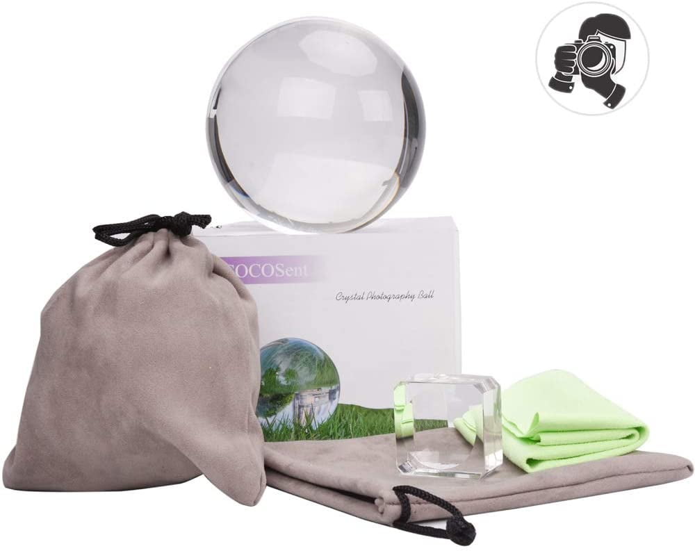 Photography Crystal Ball with Stand and Microfiber Pouch K9 Optical Glass Reflective Sphere Ball 80mm/3.15 Clear Photography Divination and Decoration 