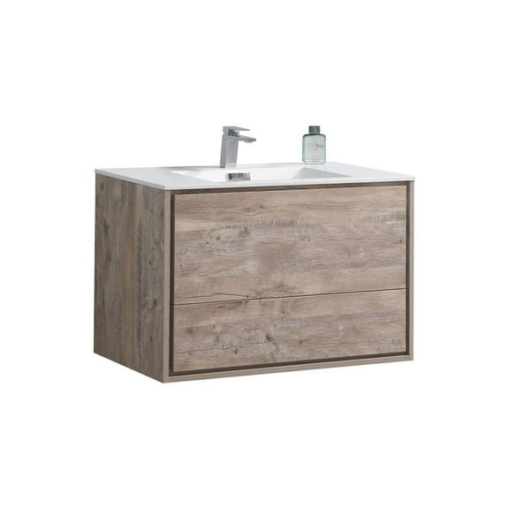 Kubebath DeLusso 36" Nature Wood Wall Mount Modern Bathroom Vanity