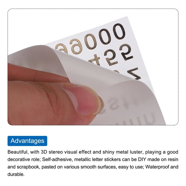 18 Feuilles D’autocollants Alphabet Et Chiffres – Résine Pailletée – Alliage, Uxcell