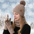 thumbnail image 3 of Rdhnmea Women Winter Beanie Hat Scarf Gloves Set, 3 Pcs Fleece Knitted Pompom Hat Thick Warm Neck Scarf and Gloves Winter Gift Accessories, 3 of 9