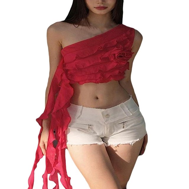 Women Crop Vest Tops Sleeveless Off Shoulder Ruffle Party Summer Spring Shirt