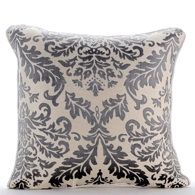 Funda de cojín, funda de almohada decorativa verde Paloma, funda de almohada de damasco gris, 35 x 35 cm (14 x 14 pulgadas), funda de almohada cuadrada de terciopelo desgastado, diseño floral -