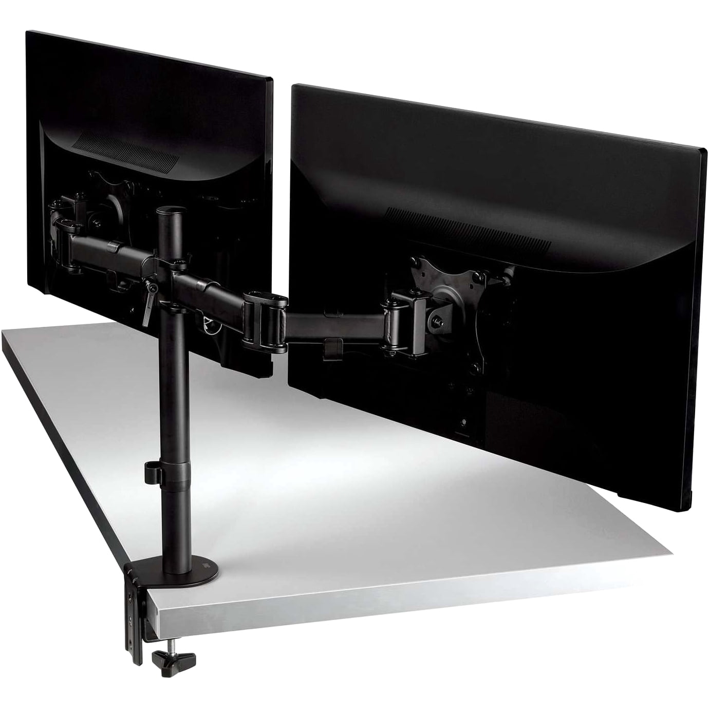 360 Degree Rotation +45 Degree/-45 Degree Tilt 90 Degree Pan Dual Monitor Mount For 27 in. Monitors Supports 20 lbs. - Black (1/Carton)