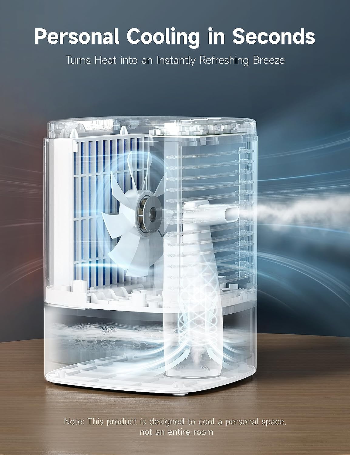 Air Cooler Portable, Personal Evaporative Air Cooling Fan, Mini Desktop Air Conditioner Fan Humidifier 23 oz