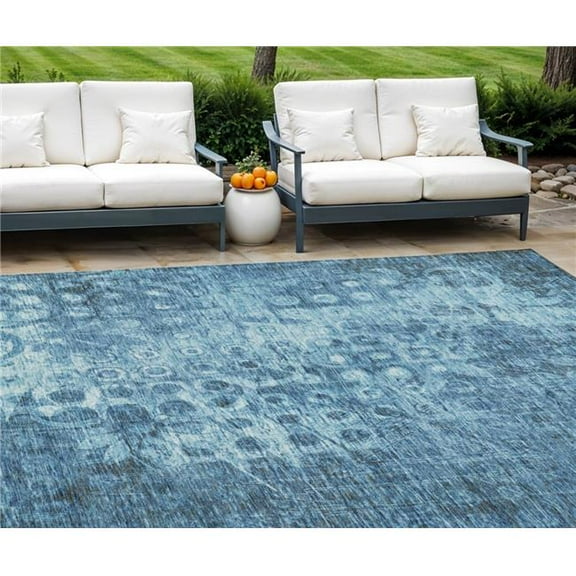 HomeRoots 576975 9 x 12 ft. Ikat Washable Indoor & Outdoor Rectangle Area Rug, Blue