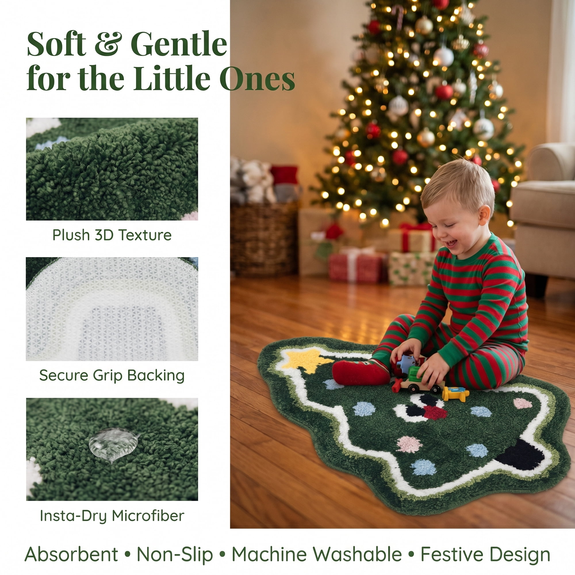 Unique Bargains Aesthetic Bathroom Ultra Soft Absorbent Shaggy Bath Mat Green 24" x 16"