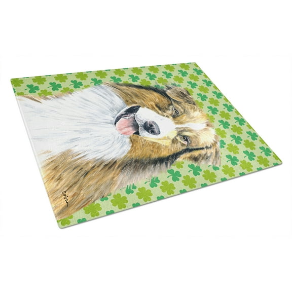 Caroline's Treasures Australian Shepherd St. Patrick's Day Shamrock Glass Cutting Board Large