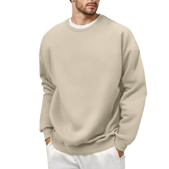 FYDUU Casual Hoodies for Men Oversized Sweatshirts Men's Lined Crewneck Sweatshirt Solid Color Loose Fit Long Sleeve Pullover Tops Versatile Comfy Hoodies