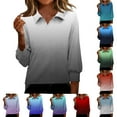 thumbnail image 6 of qucoqpe Womens Tops 2026 3/4 Sleeve Dressy Casual Lapel Shirts Trendy Gradient Tunic Business Work Blouses, 6 of 6