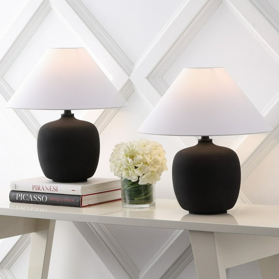 JONATHAN Y Delphi 18.25" Minimalist Scandinavian Resin/Iron LED Table Lamp, Matte Black (Set of 2), JYL5600A-SET2