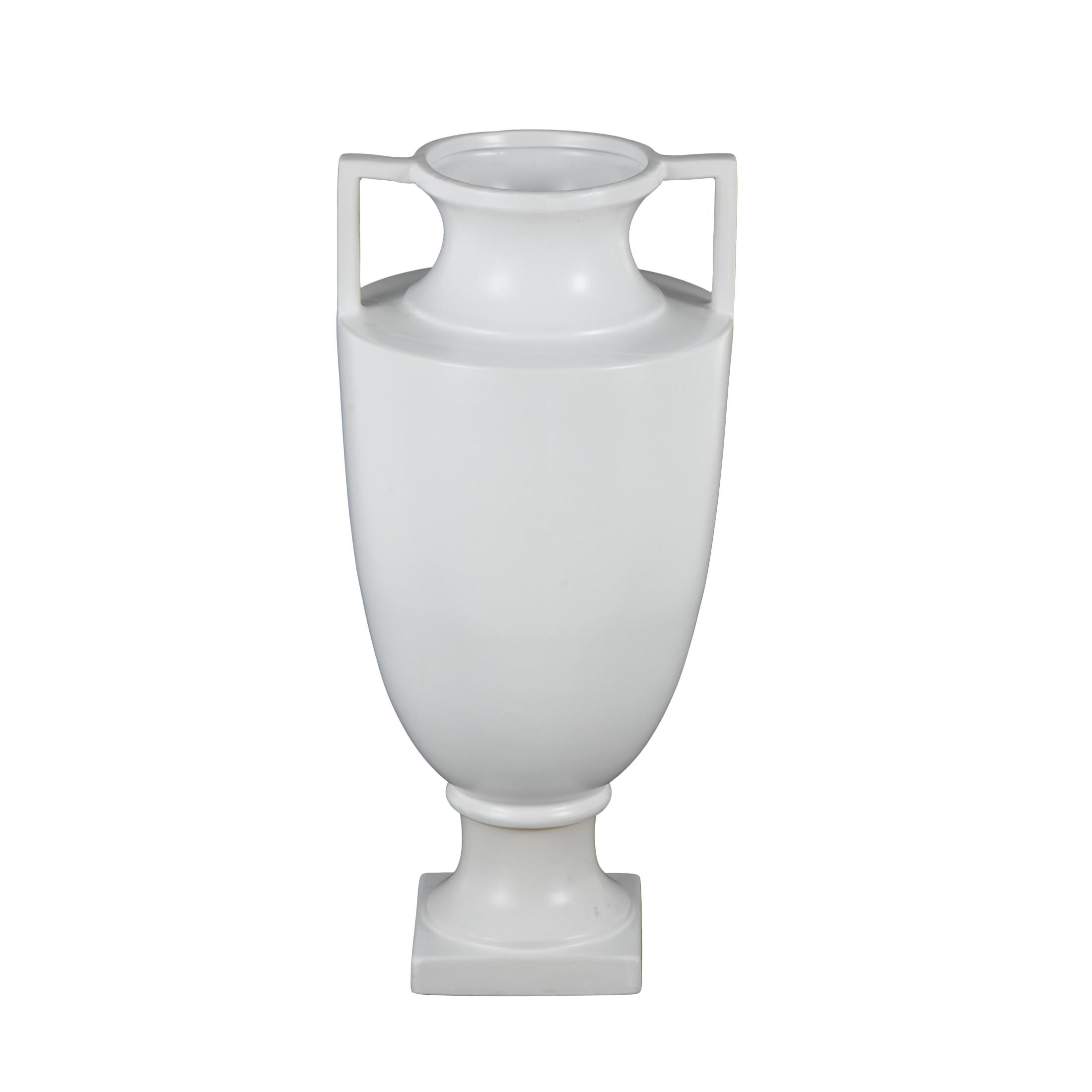 DecMode 22" Fluted Urn Shaped White Ceramic Vase with Handles