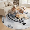 thumbnail image 2 of Round Area Rugs 4Ft, Hot Air Balloon Non-Slip Washable Circle Rugs Carpet, Retro Black White Stripes Balloons Simple Art Indoor Outdoor Rug Floor Mats Throw Runner for Bedroom Living Room Bathroom, 2 of 8