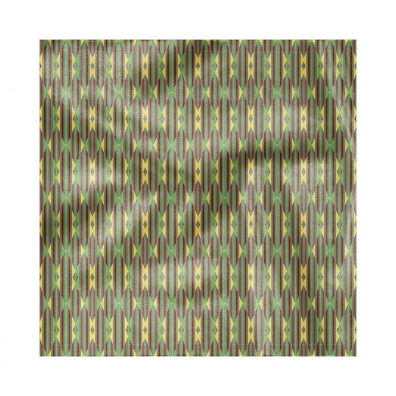 Kente Pattern Decorative Satin Napkins Set of 4, Retro Revival Diamond Line Pattern with Vertical Stripes, Square Fabric Party & Dinner Napkin, 12", Sea Green Mustard, by Ambesonne