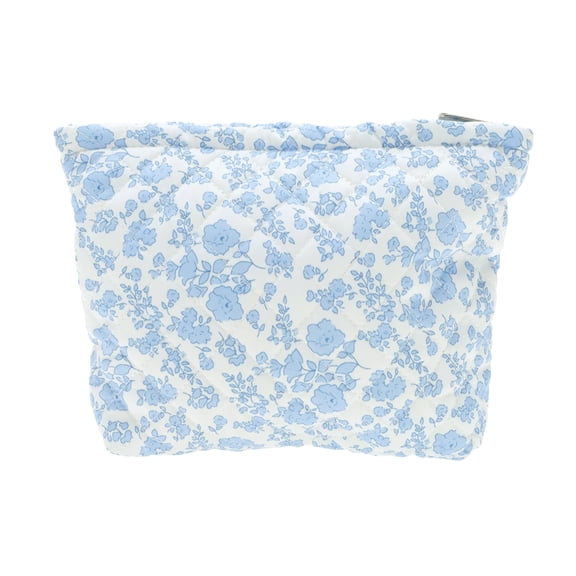 Unique Bargains Floral Quilted Clutch Makeup Bag Blue White for Travel and Storage