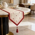 thumbnail image 4 of Hxlamzoo Red Tassel Table Runner Polyester Openwork Bohemian Design Decorative Cover for Coffee Table TV Cabinet Countertop Dining Living Room Decor, 4 of 6