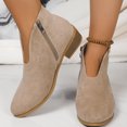 thumbnail image 5 of hopeusnice Women's Suede Ankle Boots Zipper Block Low Heel Slip On Booties V Cut Open Toe Comfortable Round Toe Short Boots Beige 38, 5 of 7