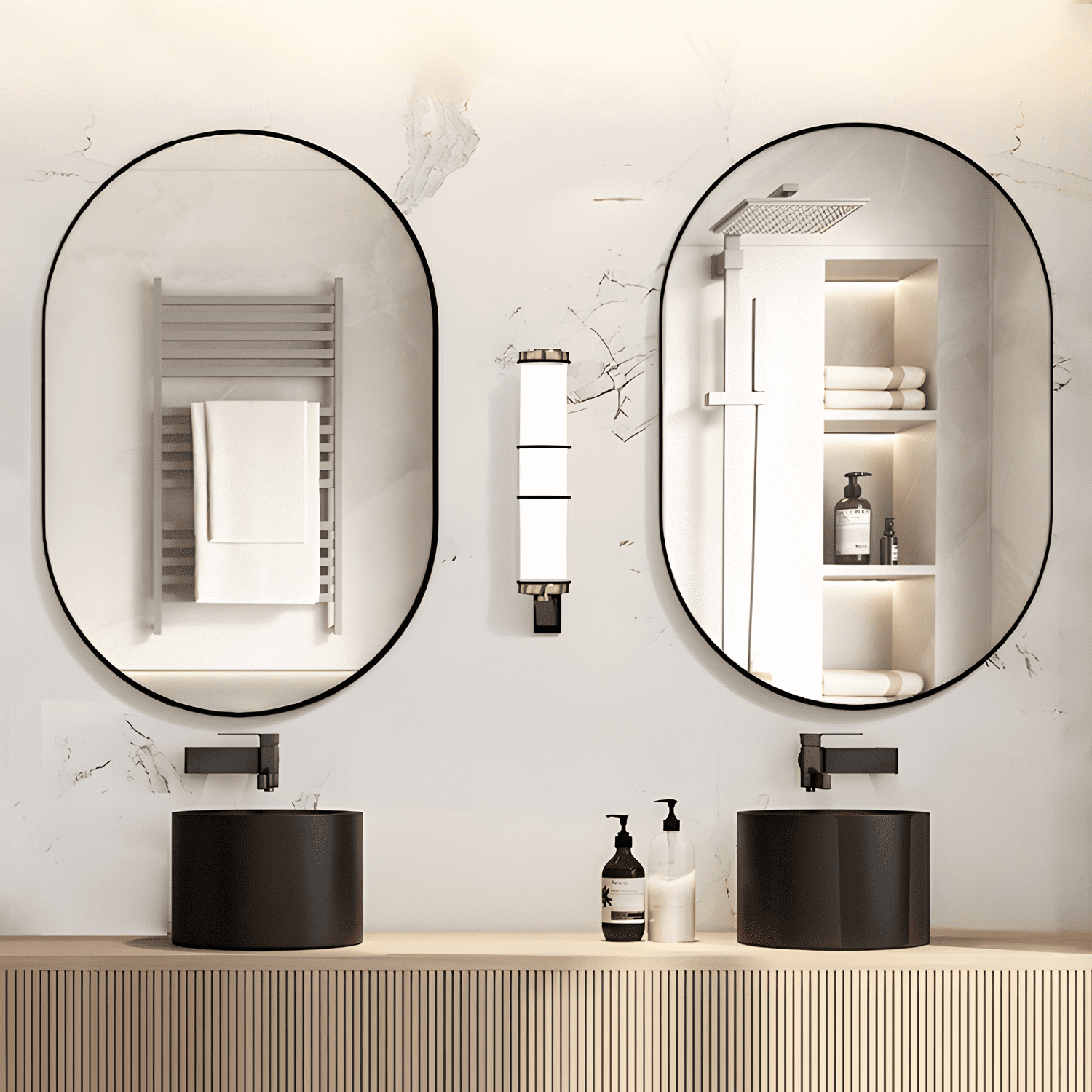 CISTEROMAN Oval Bathroom Mirror Capsule Wall Vanity Mirror, 24"x36" Pill Mirrors Wall Mounted Mirror, Large Modern Mirror with Black