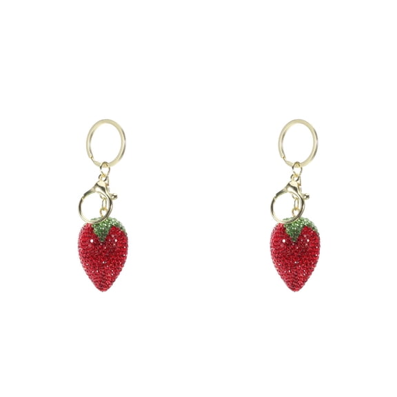 Masteelf 2pcs Strawberry Shape Keychain Rhinestone Fruits Key Chain Sparkling Keychain Bag Pendant Handbag Charm For Women Girls