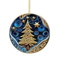 thumbnail image 2 of Navy Blue Christmas Ornament - 3.15 Inch Acrylic Hanging Pendant with Gold Accents (Shatterproof Tree/Car Decor), 2 of 2