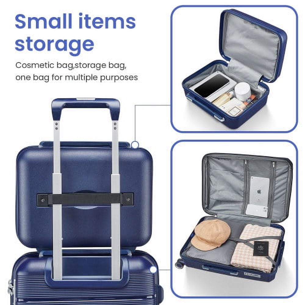 POWANLI 4 Piece Luggage Sets(14"20"24"28"）, PP Hardside Lightweight & Durable suitcase, Expandable, TSA Lock, Spinner Wheels, Airline Approved,(Navy Blue)