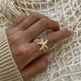 thumbnail image 2 of Starfish Ring for Women 18K Gold Plated Adjustable Open Band Cubic Zirconia Sea Star Statement Ring Hypoallergenic Stainless Steel Trending Aesthetic Beach Jewelry for Summer Vacation Daily Wear, 2 of 6