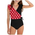 thumbnail image 3 of yoeyez Toddler Kids Swimsuit Girl Cute Ruffle Strap Bathing Suit Polka Dots One Piece Swimsuits Color Block Padded Tummy Control Swimwear 7-16Y, 3 of 7
