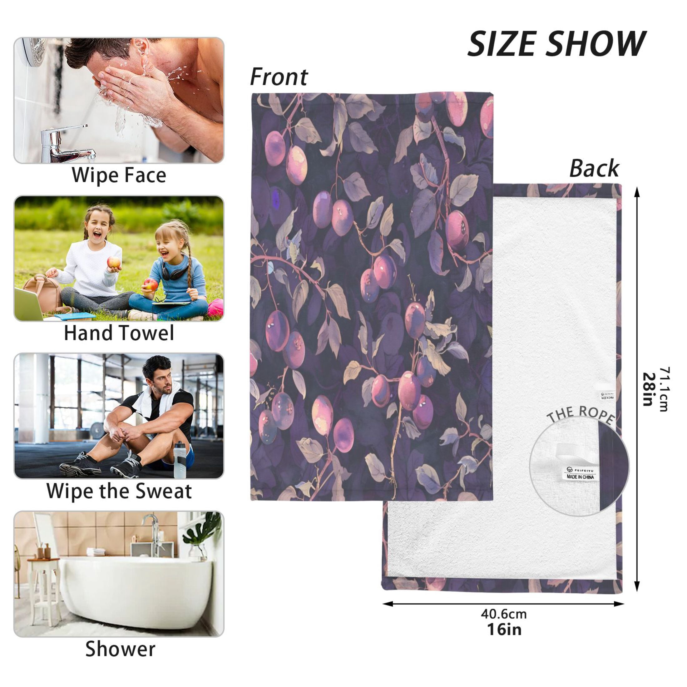 Cotton Towel Two-Piece 16x28 Inch One Sizex2 Face Towel Set Towel Set Cotton Hand Bath Towel Bathroom Beach Purple Plum