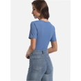 thumbnail image 6 of Women's Short Sleeve V-Neck Ribbed Blouse - Slim Fitted Casual Basic Top, 6 of 6