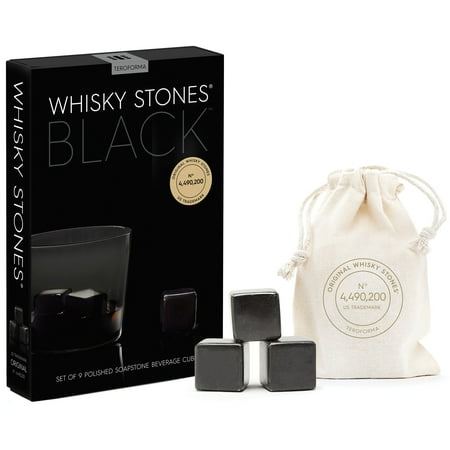 Teroforma Original Whisky Stones - Handcrafted Soapstone Beverage Chilling Cubes (BLACK (9