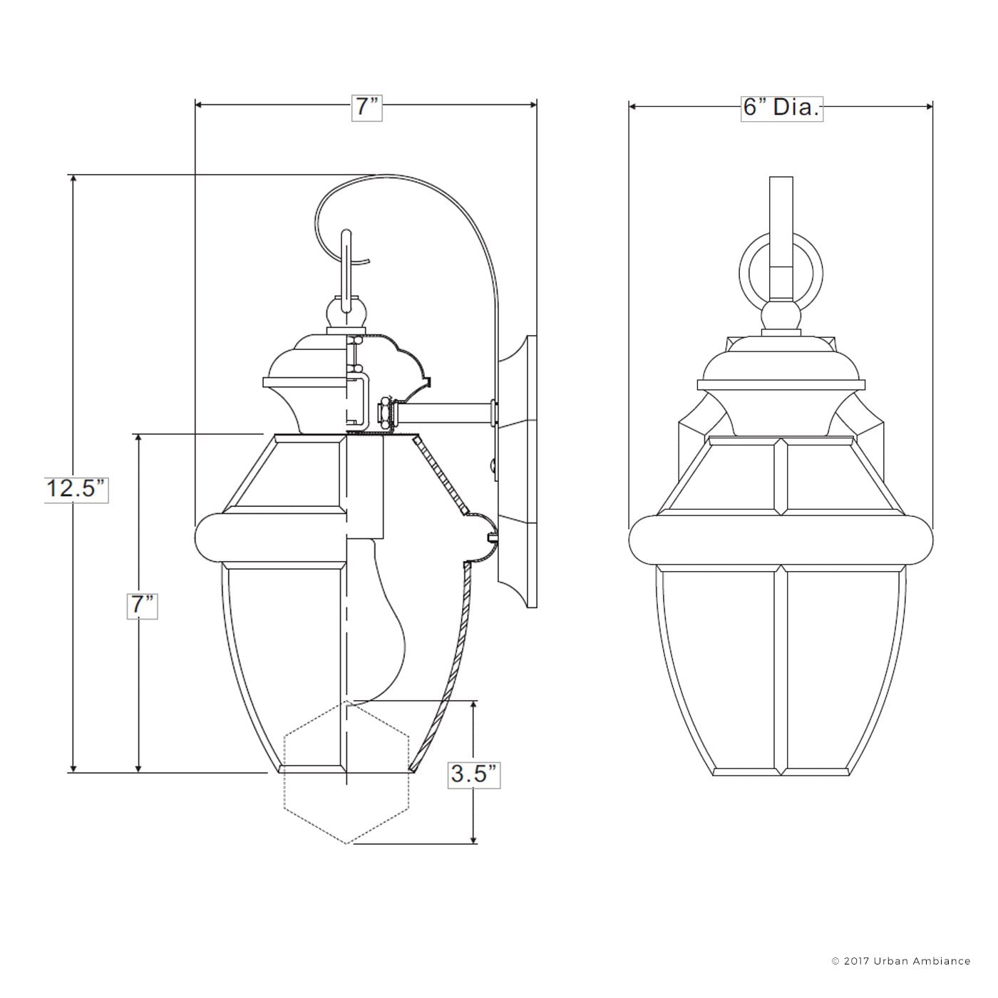 Urban Ambiance Luxury Colonial Outdoor Wall Light, Small Size: 11.5"H x 7"W, with Tudor Style Elements, Versatile Design, High-End Black Silk Finish and Beveled Glass, UQL1140