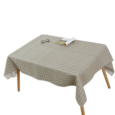 

Vintage Grey Plaid Tablecloth Cotton Linen Fabric Rectangle Table Cloth Cover for Dining Room Office