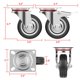 thumbnail image 3 of Paquete de 4 ruedas giratorias de goma de 3", ruedas giratorias de placa superior de 360 grados, capacidad de 110 lb por rueda | 2 con frenos, 2 sin Ormromra XM143, 3 of 6
