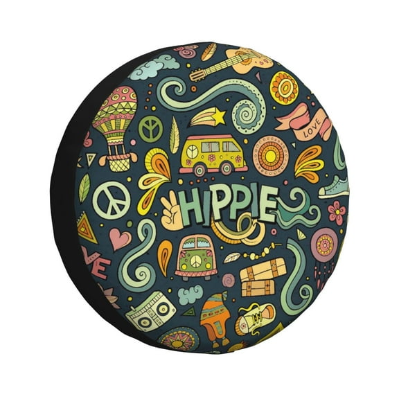 Rv Spare Tire Cover 14 inch - Colorful Hippie Tire Covers for Trailers, Adjustable Camper Spare Tire Cover