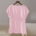 thumbnail image 4 of ClodeEU Women's Satin Round Neck Short Sleeve Blouse with Side Tie Knot,Loose Fit Casual Trendy Tops Pink,Womens Plus XXL, 4 of 5